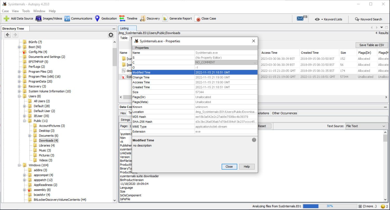 Sysinternals Modify time